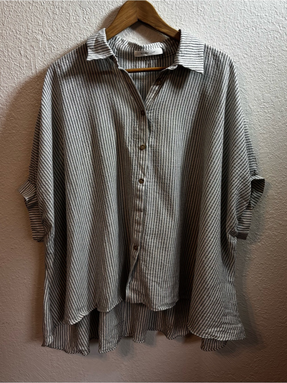Mustard Seed Pinstripe Oversized Boxy Button Down Blouse Small NWT